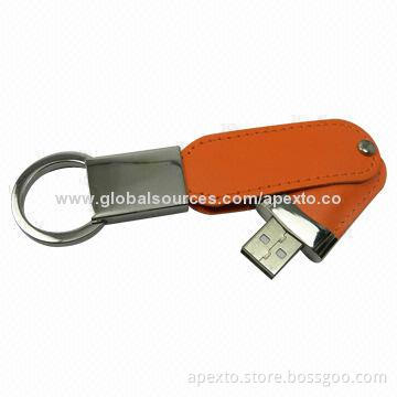 Fashionable Orange Leather USB Flash Memory with Up to 32GB Capacity, OEM and ODM Orders Welcomed